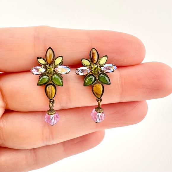 Sorrelli Earrings Floral Stud in Green, Purple, Golden and Natural Tones - Picture 2 of 6